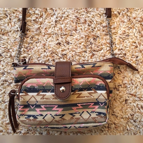 💥SALE💥AZTEC Pattern Cross Body Purse, Brown, Pink, Beige, Cream, Black - Picture 6 of 8